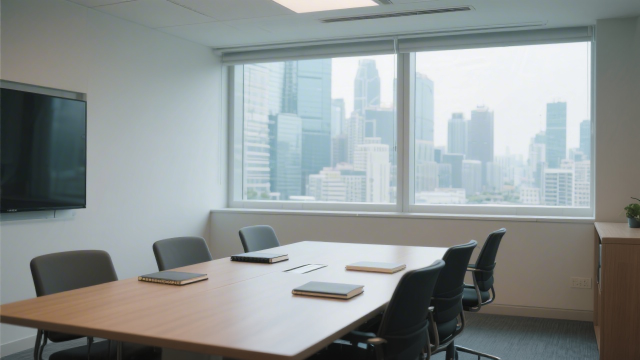 Quiet meeting room with a large window, conference table, and notebooks, reflecting an accessible and calm learning space in Central Hong Kong.